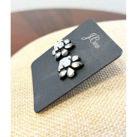 J. Crew Clear Rhinestone Classic Floral Stud Earrings - NWT - Picture 2 of 3